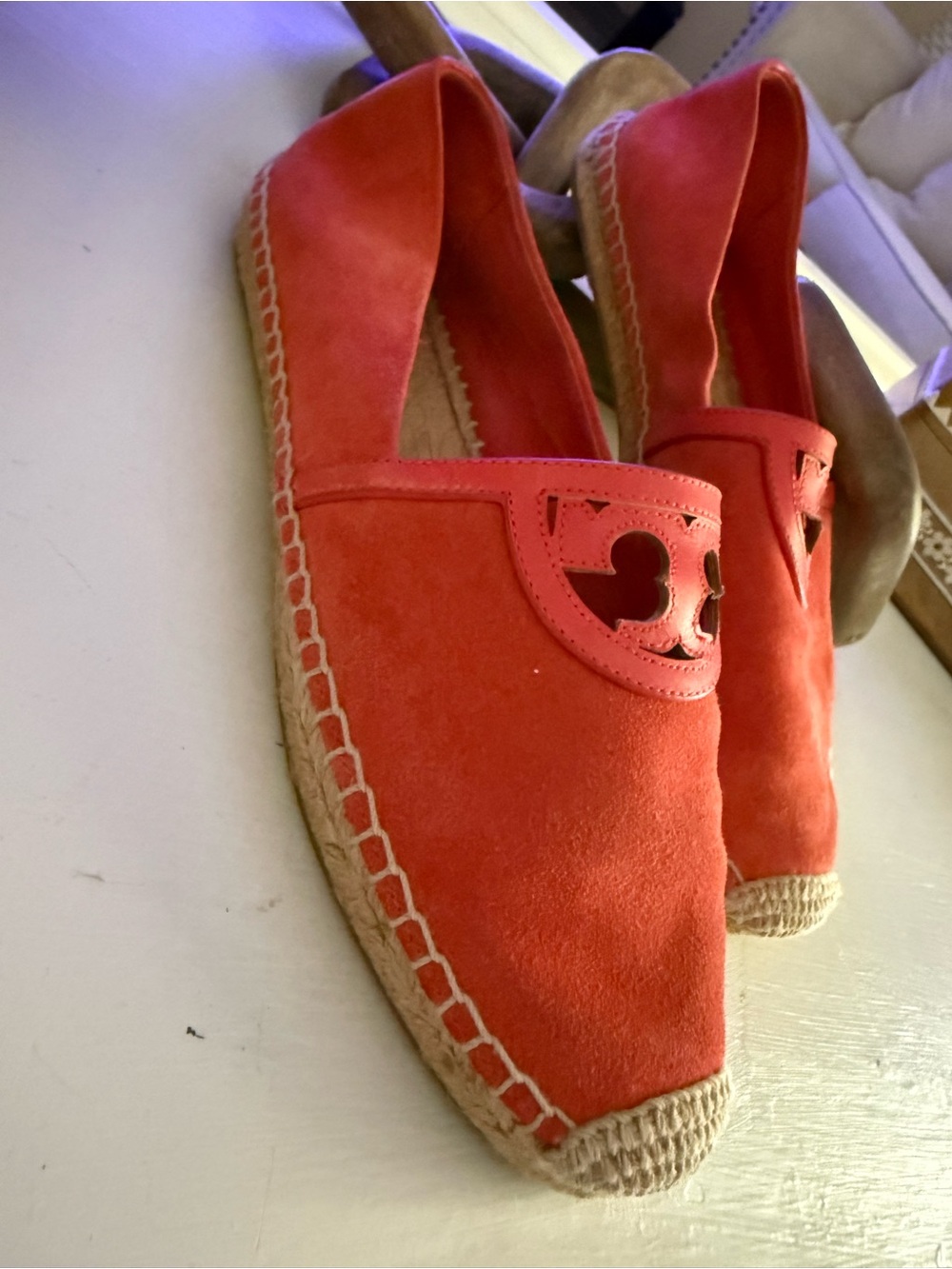 ($225) TORY BURCH Sydney Orange Suede Espadrille Flats 10 - Picture 5 of 13
